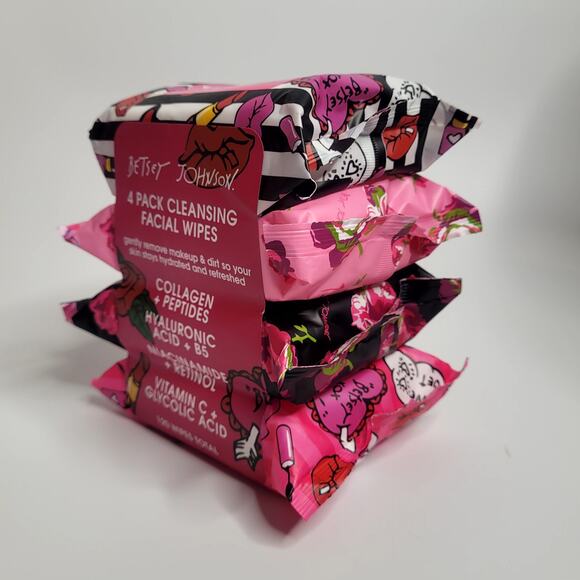Betsey Johnson 4 Pack Cleansing Face Wipes Collagen Peptides 120 Wipes Total NIP - Picture 3 of 6